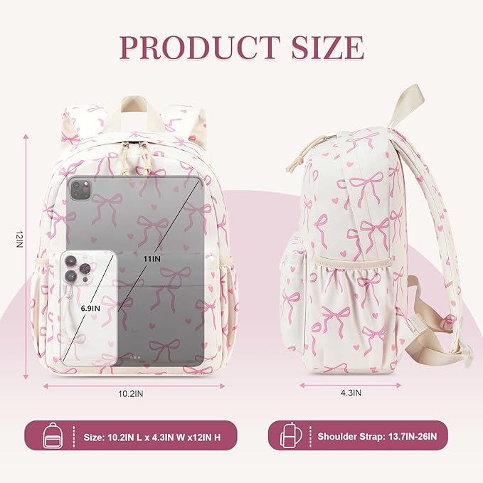 LOIDOU Mini Backpack for Girls, Small Backpack Purse Women Girls Cute Pink Bow backpacks School Bookbag Casual Back Pack Teens