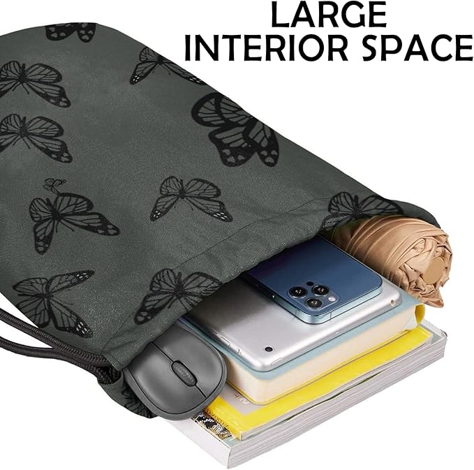Drawstring Backpack Draw String Bag Waterproof for Sports Gym Beach Travel Cute Aesthetic Sackpack Men Women (13"×17")-Butterfly