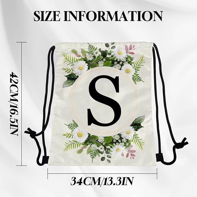 Initial Letter Drawstring Backpack String Sports Gym Bags Waterproof Sackpack Cute for Men Women Beach (13"×17") (Letter-S)