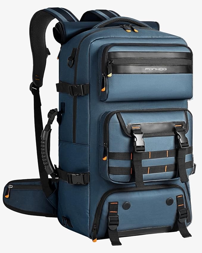 Travel Backpack for Men, 50L Carry On Flight Approved Convertible Duffle Bag with Shoe Compartment, 17 inch Laptop Luggage with USB Charging Port for Weekender Hiking, Blue