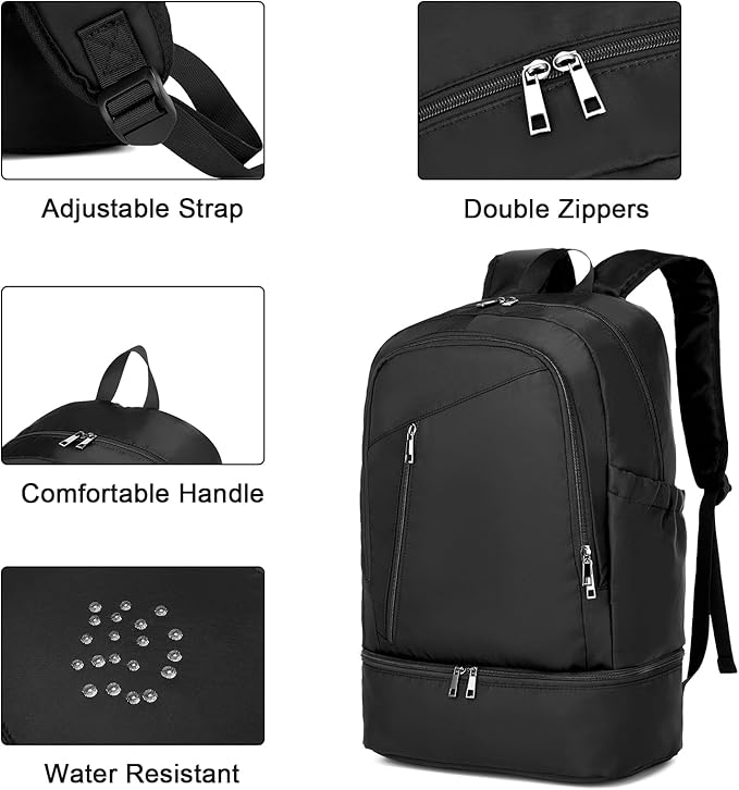 seyfocnia Large Gym Backpack for Men,Waterproof Travel Backpack With Shoe Compartment Lightweight Sports Gym Bag Casual Daypack, Black
