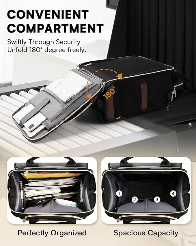 Rolling Backpack for Women, Travel Rolling Laptop Backpack with Wheels, Vertical & Horizontal Storage 2 In 1, Flip-Top Design, Water-Resistant Overnight College Underseat Carry on Luggage, Dark Gray