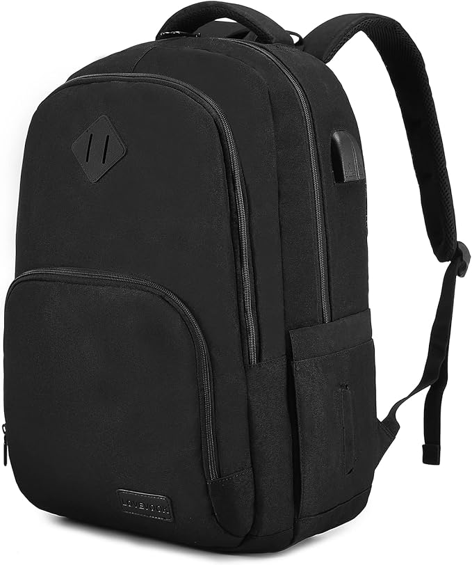 LOVEVOOK School Backpack for Women Men Black Backpack with 15.6" Laptop Compartment Lightweight Bookbag for College Work High School