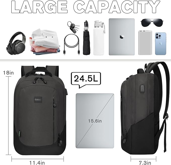 Goloni Multi-functional Travel Backpack, Large Capacity for Men Women Waterproof Business Work Bag, College Laptop Backpack with USB Charging Port, Suitable for 17-inch Computers