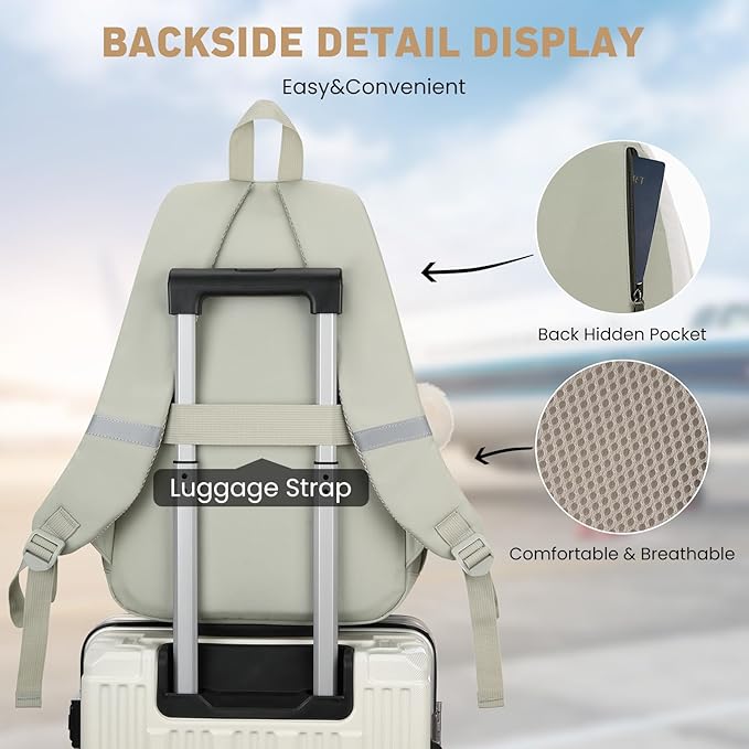 School Backpack for Teen Girls, Cute College Backpacks for Women Students Aesthetic Bookbag Large 15.6 Inch Laptop Bag Middle School Travel Back Pack (Beige-Green-Dark Olive Green)