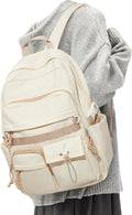Aesthetic School Backpack for Women Men College Backpack With Lots Of Pockets Waterproof Travel Casual Daypack Cute Bookbag For Teens Girls Boys High School Bag(Beige)