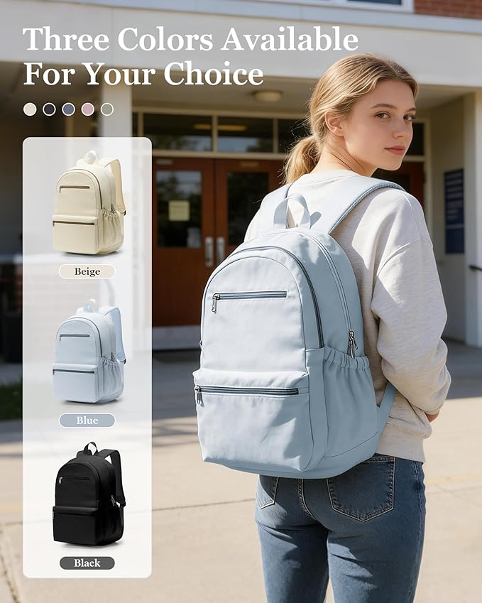 Lightweight School Backpack for Women Men, Multi Pocket Backpack for College Students, Waterproof Middle School Bags, Simple Bookbag for Teens Girls Boys, Blue