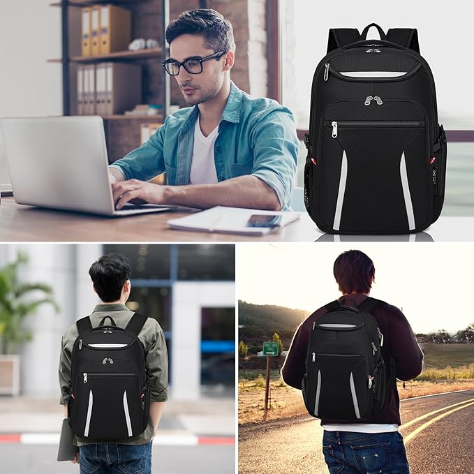 Laptop Backpack for Men, 17 Inch Anti-Theft Travel Backpack with USB Charging Port, Water Resistant College Business Computer Bag, Black, Large