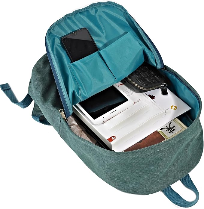 Canvas College Laptop Backpack, Durable Rucksack Travel Notebook Bag Backpack Book Bag for Men Women Turquoise Factory Directly