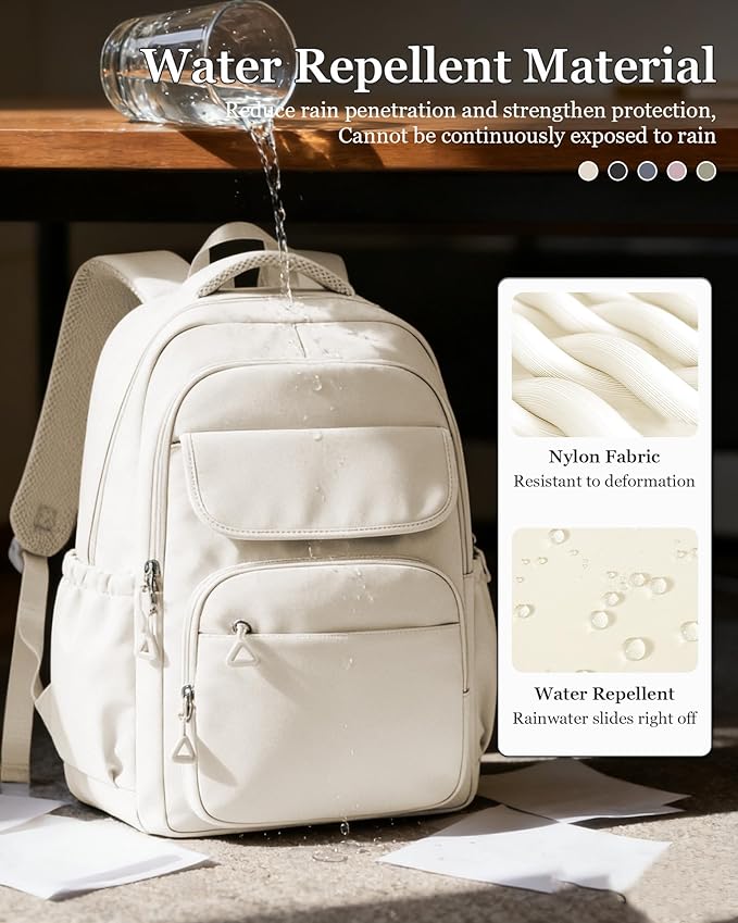 weradar School Backpack for Women Men Cute Backpack for College Students Lightweight High School bag for Teens Girls Boys Waterproof Casual Daypacks Bookbag(Beige)