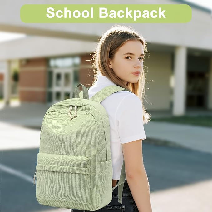 BTOOP School Backpack for Teens Large Corduroy Bookbag Lightweight 15.6 inch Laptop Bag for Girls Women Casual High School College