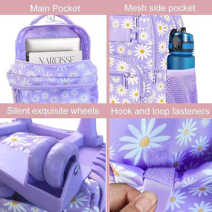 Rolling Backpack for Womens and Mens, Adults Wheeled Bookbag with Lunch Box for Girls and Boys.