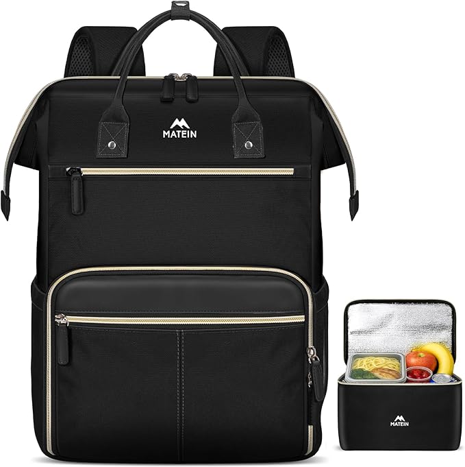 MATEIN Lunch Backpack, 17.3 Inch Laptop Backpack with Lunch Box, Stylish Nurse, Teacher Work Backpacks with Insulated Compartment, Meal Prep Bag for Women Men Commute Outdoor Picnic Camping, 2Pcs Set