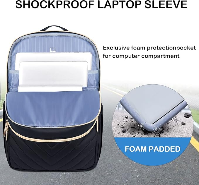 VANKEAN Laptop Backpack for Women with USB Port, Laptop Computer Bag Travel Backpack Purse,Waterproof Work Business Backpack College Teacher Bags, Black