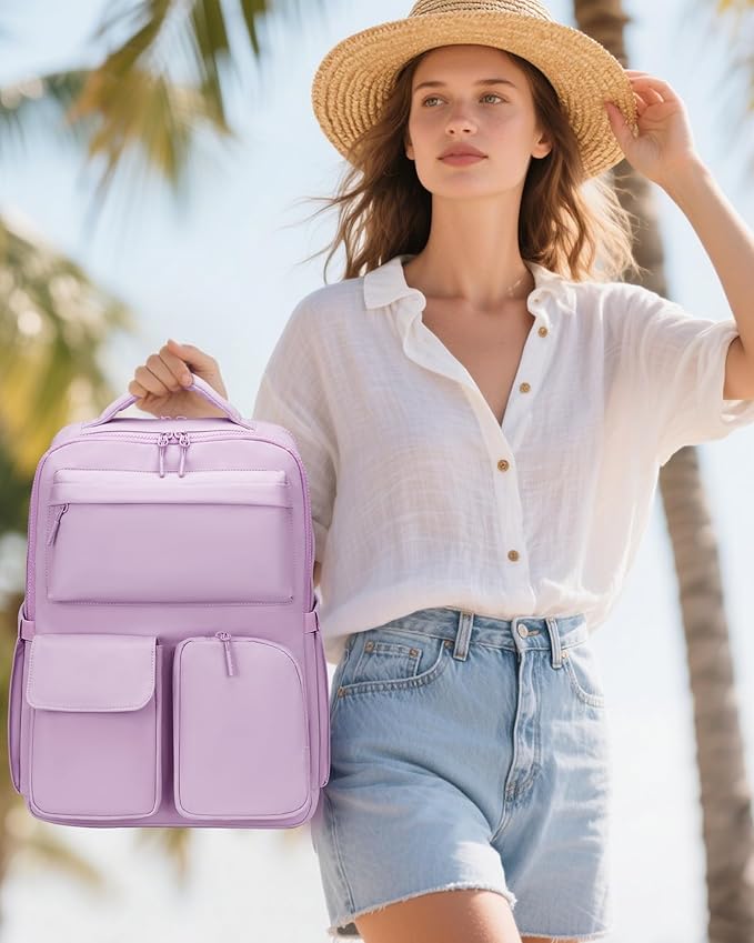 FODOKO Backpack for Work, Casual Backpack for Women Men Daypack Backpack for Travel College Bookbag Separate Compartment for 15.6 Inch Notebook Light Purple