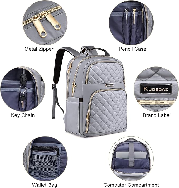 Backpack for Women, Large School Backpack, Girls Bookbag with USB Charging Port, 17.3 Inch Work Travel Laptop Back Pack Purse Casual Daypacks, Grey