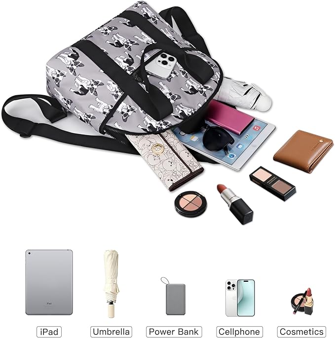 Women’s Backpack Purse Medium Size with Trolley Sleeve, Adjustable Strap/Top Handle, Water Resistant Travel Daypack, Gray Dog