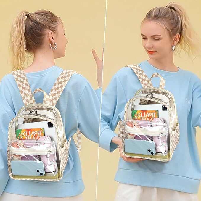 BTOOP Clear Mini Backpack for Stadium Events 12x12x6 Small Transparent Backpacks Plastic See Through Clear Bag for Concerts Work Festival Security Travel