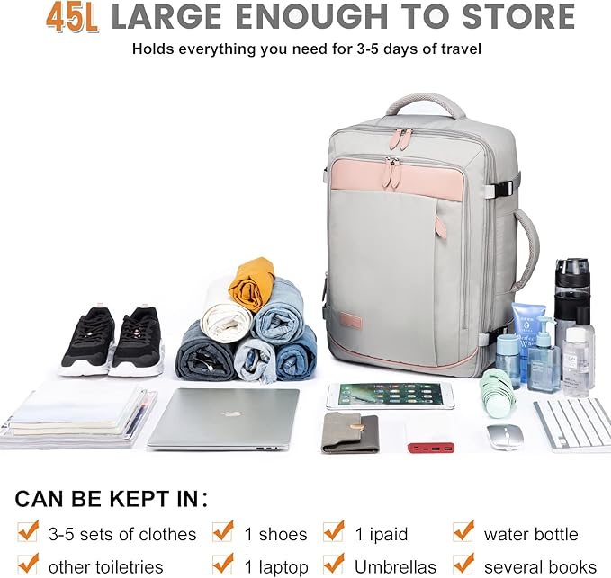 LOVEVOOK Carry on Backpack, 45L Large Travel Backpack for Women Airline Approved, Expandable Large Suitcase Backpacks With 4 Packing Cubes, Aer Travel Pack 3, Water Resistant Weekender Bag