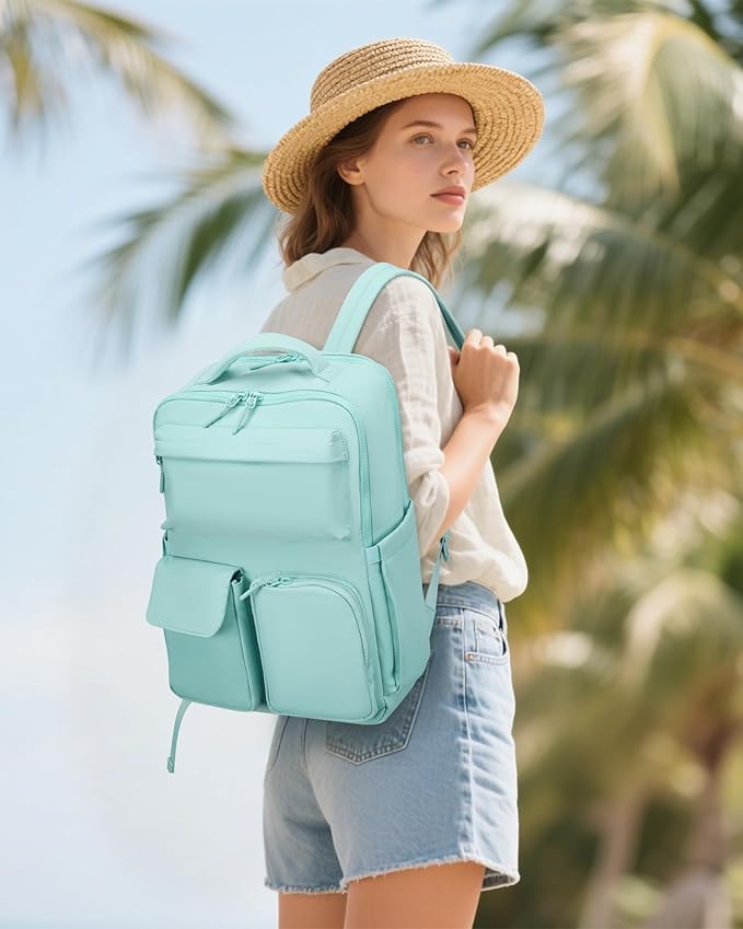 FODOKO Backpack for Work, Casual Backpack for Women Men Daypack Backpack for Travel College Bookbag Separate Compartment for 15.6 Inch Notebook Ice Blue
