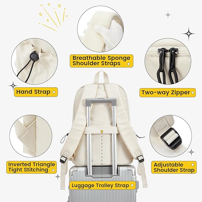 White Large Bookbags For Teen Girls Boys Waterproof College Backpack Middle School bags Lightweight Travel Rucksack Casual Daypack Laptop Backpacks For Men Women