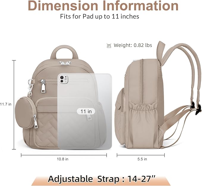 Mini Backpack for Women Small Backpack Purse, Anti Theft Backpack Waterproof Lightweight Puffer Back packs for Travel, Work with Coin Purse Khaki