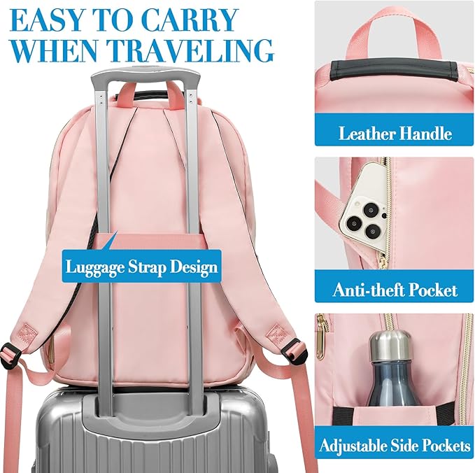 Backpack for Women, School Backpacks for Teen Girls, Stylish Cute Laptop Backpack, Teacher Student College Bookbags, Pink