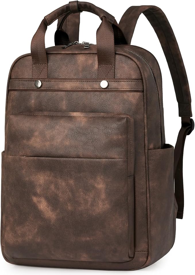 PU Leather Laptop Backpack for Women | 17 Inch Laptop Backpack for Work College School - Large Capacity Computer Bag Teacher Nurse Bag Casual Daypack (Coffee)
