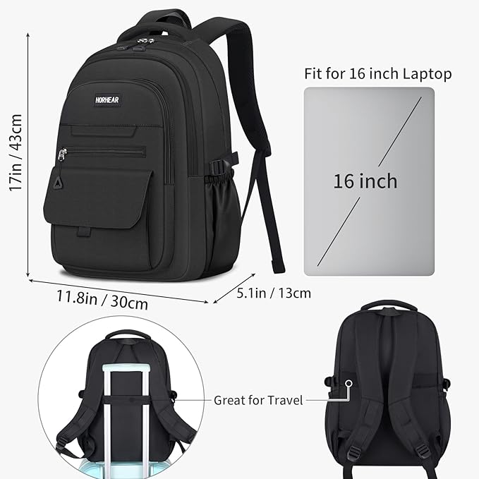 School backpack for Girls, Aesthetic Backpack for Women Cute Bookbag Preppy College (Black)