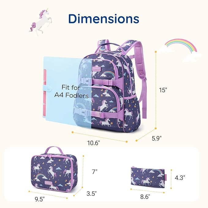 mommore Kids Backpack for Girls 4-8 with Lunch Box Elementary Kindergarten Preschool School Backpack 15'' Fit Folders Bottles,Light Pink Flower