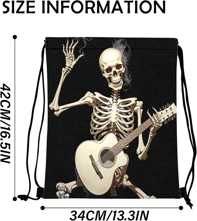 Drawstring Backpack Draw String Bag Waterproof for Sports Gym Beach Travel Cute Aesthetic Sackpack Men Women (13"×17")-Skull Skeleton
