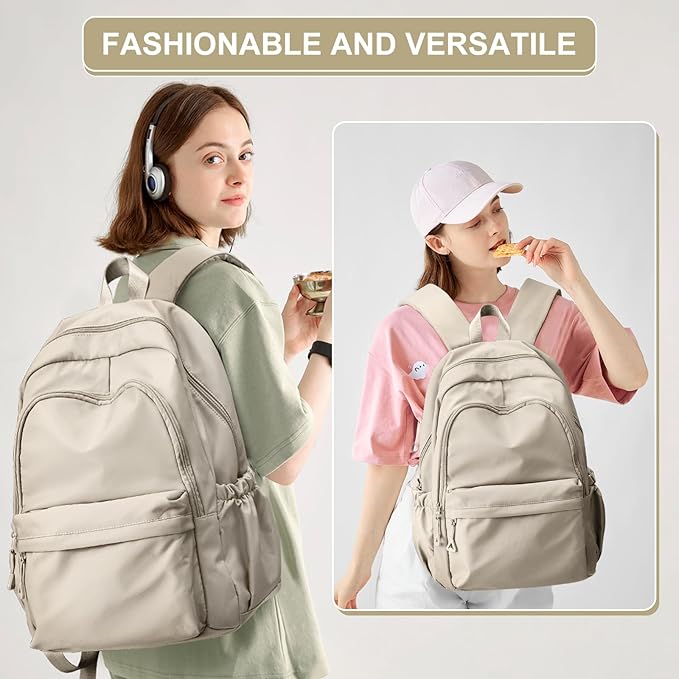 Casual Laptop Backpack for Women Men College Bookbag Waterproof Lightweight School Bag 15.6inch Laptop Daypack Large Capacity School Backpack for Teens Boys Girls (khaki)