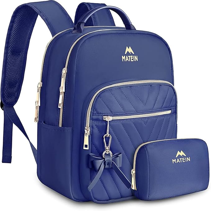 MATEIN Small Backpack Purse for Women, Cute Lightweight Mini Daypack, Fashion Waterproof Casual Daily Shoulder Bag, College School Bookbag for Ladies Teen Girls, 2pcs Sets, Blue
