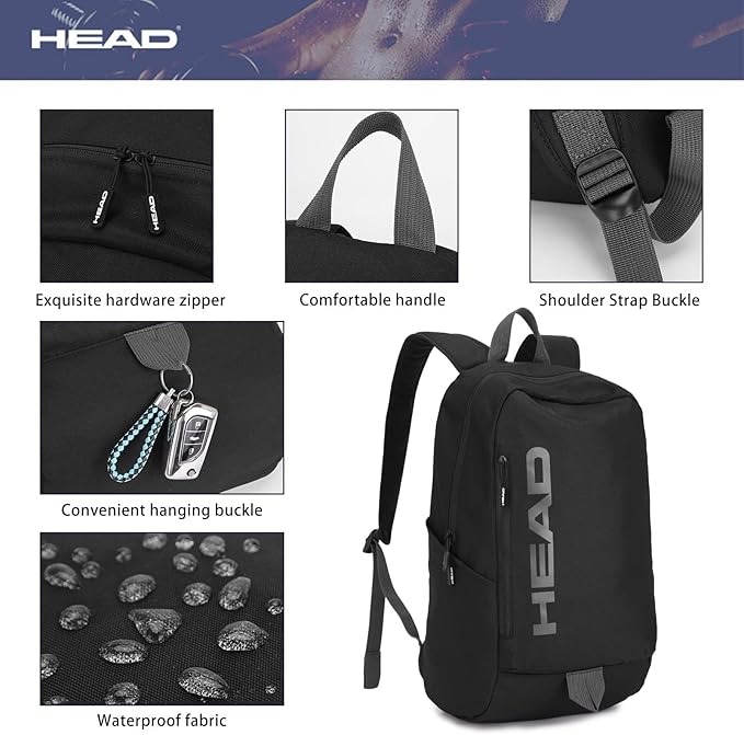 HEAD Waterproof Gym Backpack for Women & Men, Compact Sport Backpack for Gym/Fitness/Work/Daily, College Laptop Bag for 15.6 inch Notebook