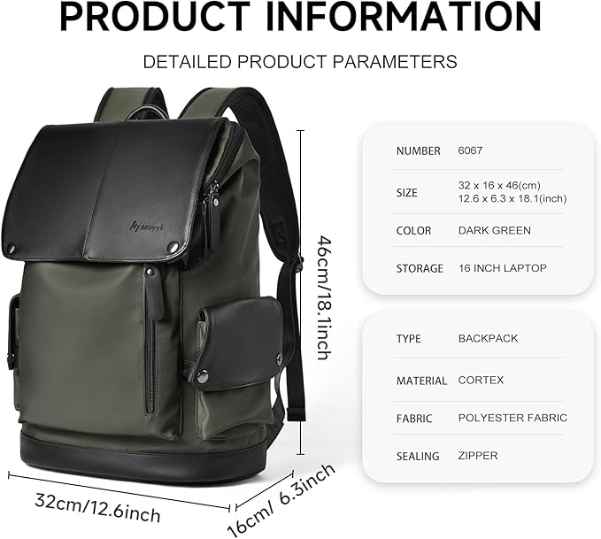 Vintage Travel Backpack For Men Fit 15.6 inch Laptop Waterproof Large Work College Smooth Zipper Backpack