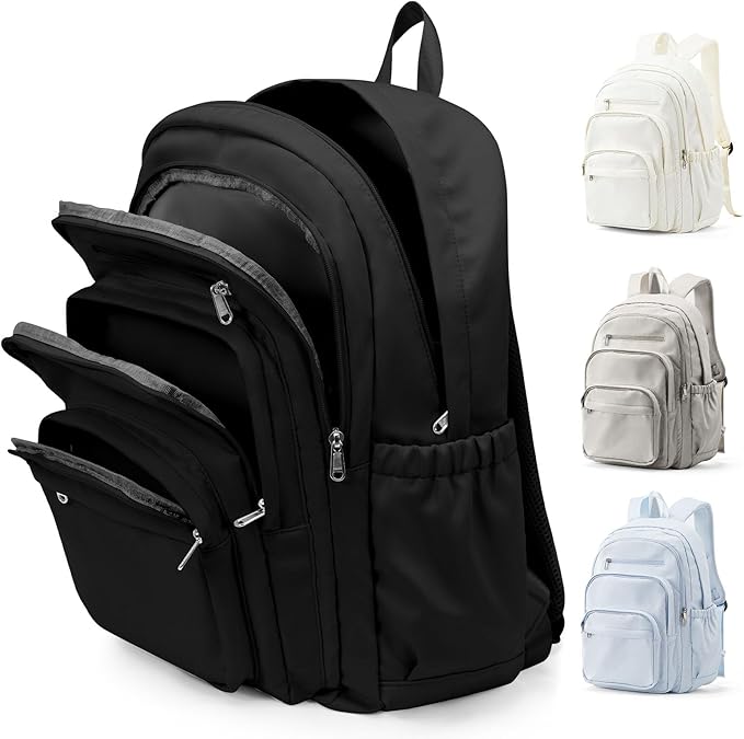 weradar Black School Backpack For Women Men, Lightweight Casual Daypack College Backpack, Aesthetic Students Bookbag, Backpack With Lots Of Pockets,Cute High School Bag For Boys Girls