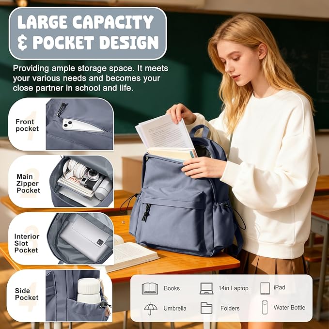 VECAVE School Backpack BluePurple Waterproof Bookbag Casual Lightweight Travel Rucksack Daypack Backpacks for Men Women College High School Bags backpack for Boys Girls Teens
