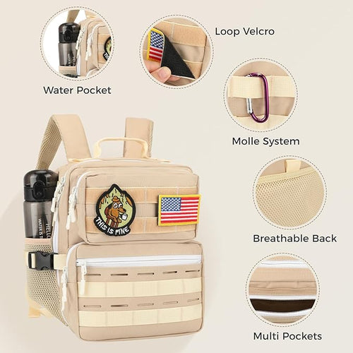 9L Mini Tactical Backpack for Men Women,Small Military Tactical Backpack for Sport,Gym,Hiking,Travel,Camping (Beige)