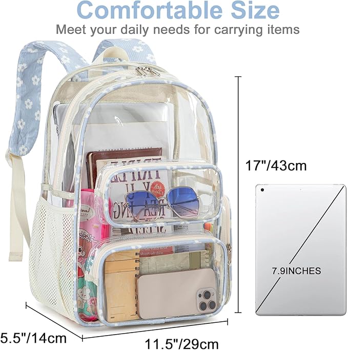 BTOOP Clear Backpack Heavy Duty Transparent Backpack 17" See Through Bookbag for College Work Festival Security with Padded Strap Large Capacity