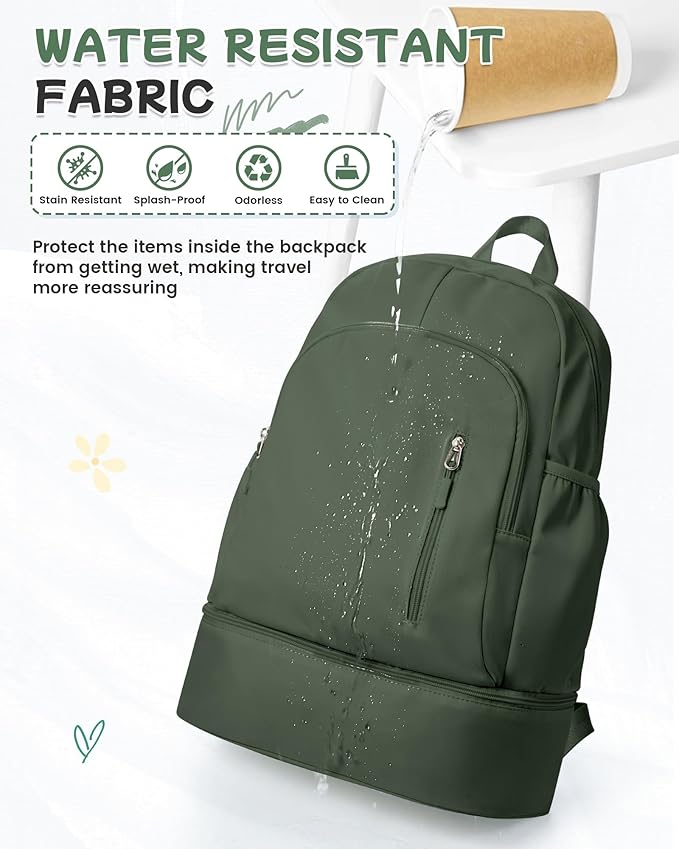 BJLFS Small Gym Backpack for Women Men, Waterproof Gym Track Bag with Expandable Shoe Compartment, Lightweight Mini Casual Daypack Sports Back Pack for Travel Hiking Dance Yoga Fitness Track, Green