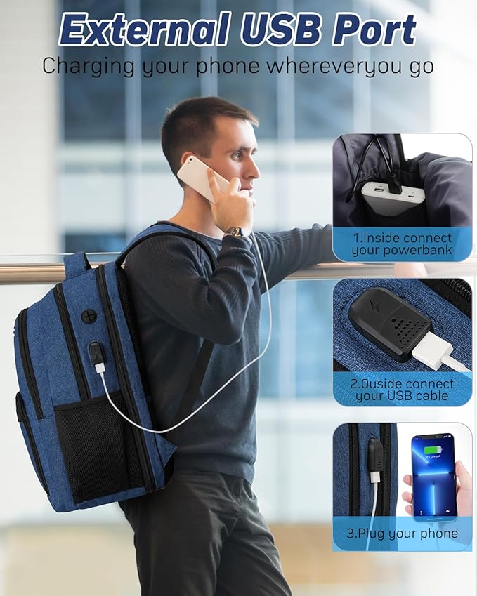 Laptop Backpack for Women & Men,Business Anti Theft Slim Computer Bag with USB Charging Port,Water Resistant College Computer Bag for Teens Boys Fits 15.6 Inch Laptop and Notebook, Blue