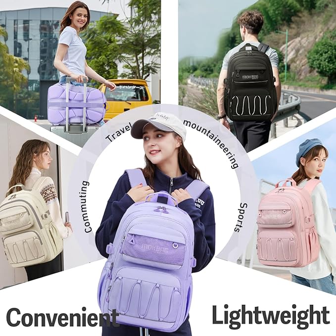 Cusangel Teen Girls Backpack for School, 18in Purple Travel Student Laptop Backpack For College Large Capacity Waterproof Daypack