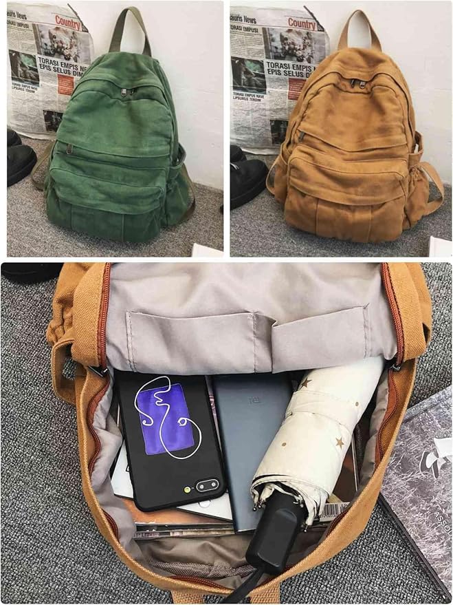 Light Brown Canvas Backpack for Women & Men Retro Aesthetic Rucksack Basic Backpack for High School/College Students Travel Laptop Bag