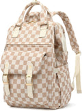 Laptop Backpacks for Women, Corduroy High School College Bookbag 15.6 Inch Laptop Bags for Girls Travel Daypack - Checkered Brown