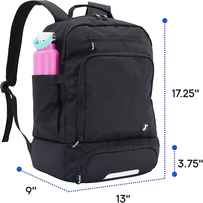 J World New York 2-in-1 Insulated Backpack Lunch Box for Kids. Adult School Bookbag, Black