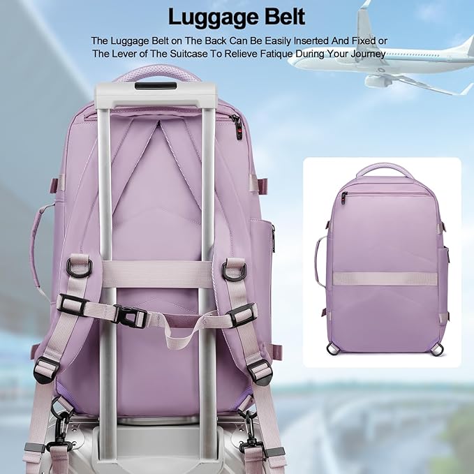 Asenlin 30L Travel Backpack for Women Men,Fit 15.6 Inch Laptop Backpack Flight Approved Luggage Carry On Water Resistant for Weekender Overnight Large Daypack Purple