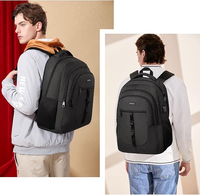 YAMTION Black Backpack for Men and Women,School Backpack Bookbag for Teen Boys and Girls Laptop Backpack with USB for Collge Work Business