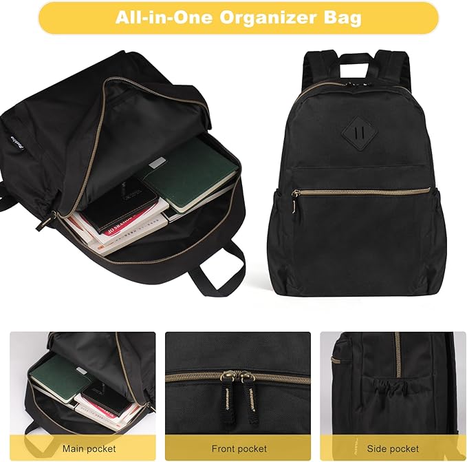Black Backpack for School Teens Boys Girls, Lightweight Casual Backpacks for Men and Women, Classic Basic Water Resistant Casual Daypack, 15.6 Inch Laptop Bookbag for College High School Work Travel