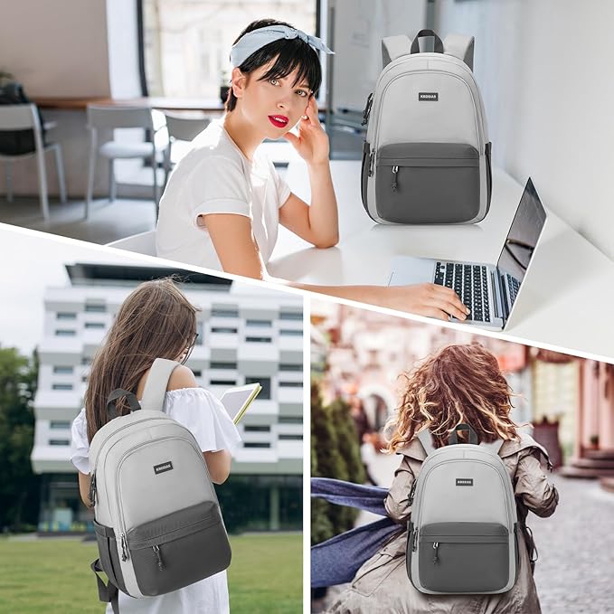 School Backpack for Teens Girls, Cute Student Bookbag Large 15.6 Inch Laptop Bag Aesthetic College Backpacks for Women High School Travel (Dark Grey & Light Grey)
