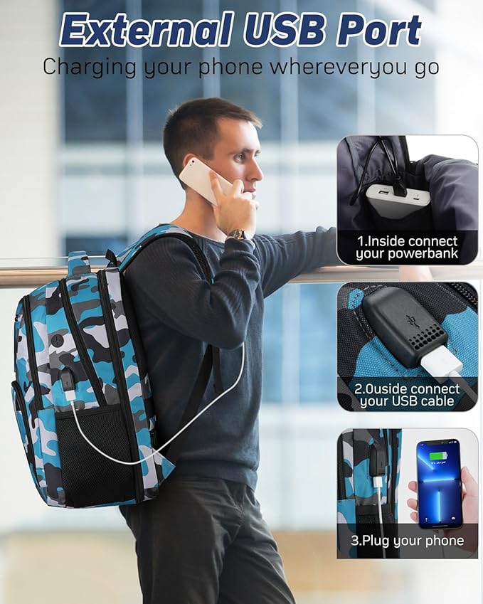 Travel Laptop Backpack for Men Business,Back Pack Bookbag Computer Backpack for Teens Boys with USB Charging Port,Water Resistant